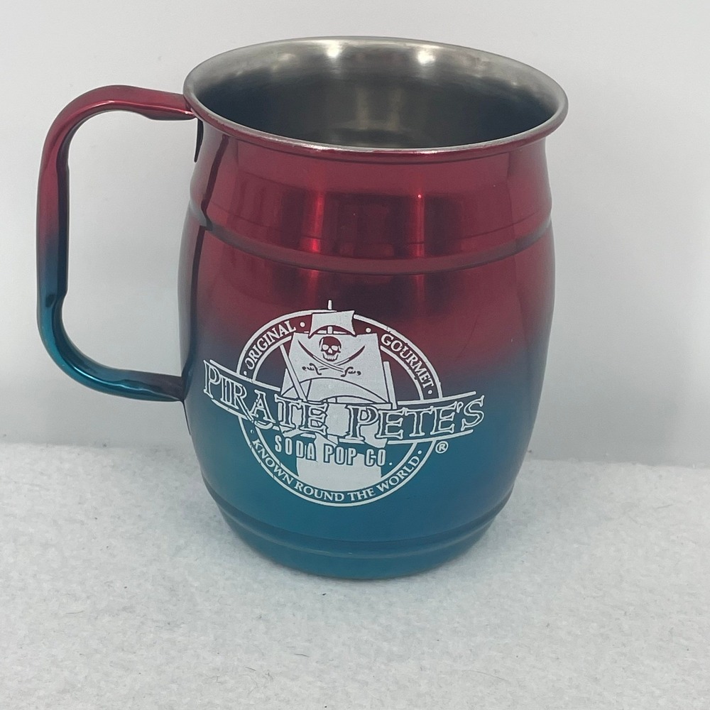 Pirate Petes Soda Pop Co Stainless Steel Barrel Mug Red Blue Ombre American Flag